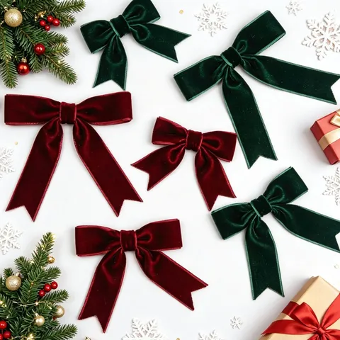 Fiocchi di Velluto Natalizi Fatti a Mano Pendenti per Decorazioni Albero di Natale e Confezioni Regalo Accessori Fiocchi Rossi Verdi