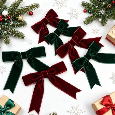 Fiocchi di Velluto Natalizi Fatti a Mano Pendenti per Decorazioni Albero di Natale e Confezioni Regalo Accessori Fiocchi Rossi Verdi