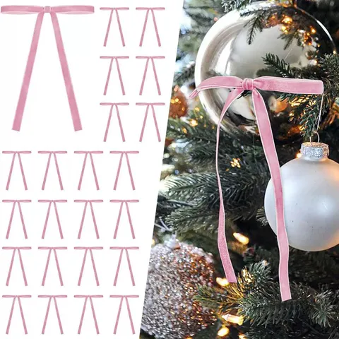 Fluwelen Lint Kerst Strik Ornament Voor Kerstboom Krans Cadeauverpakking Vakantie Huis Decor Rood Roze Groen Hangende Strik