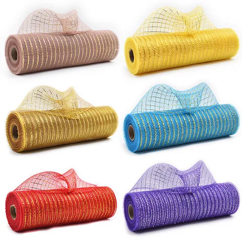 Décoration de Noël Deco Mesh Ruban Métallique Paillettes Mailles Pour Couronne DIY Sapin de Noël Décor Fête Fournitures
