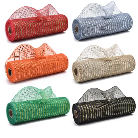 Décoration de Noël Deco Mesh Ruban Métallique Paillettes Mailles Pour Couronne DIY Sapin de Noël Décor Fête Fournitures
