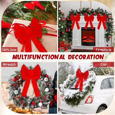 Lazo de Navidad de Terciopelo Rojo Copa de Árbol Adorno Colgante Lazo Grande Clásico para Fiesta de Navidad Chimenea Hogar Decoración Festiva