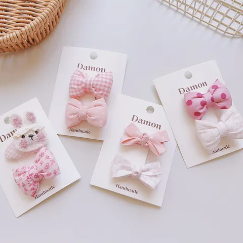 Cute Baby Princess Pink Bow Hair Clips For Girls Handmade Fabric Wrapped Hair Pins Mesh Kids Hair Accessories Gift