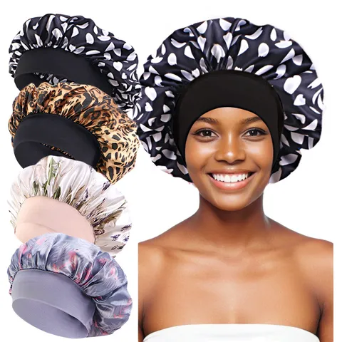 Damen Satin Schlafmütze Breites Band Elastisch Polyester Kopfbedeckung Blumendruck Für Haarpflege Chemotherapie Haarausfall Nachtmütze