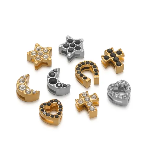 Stainless Steel Inlaid Rhinestone Charms For DIY Jewelry Making Cross Star Moon Heart Shape Pendants Gold Silver Plated Accessories