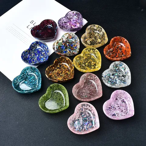 Bol en Forme de Coeur avec Éclats de Cristal Naturel Plateau de Rangement Bijoux en Résine Décoration Créative pour Salon