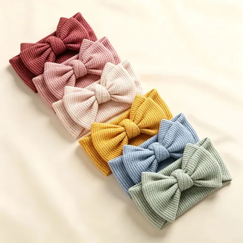 Baby Girls Large 3D Waffle Knit Bow Headband Soft Elastic Hair Band For Infants Toddlers Kids Hair Accessories Photography Props