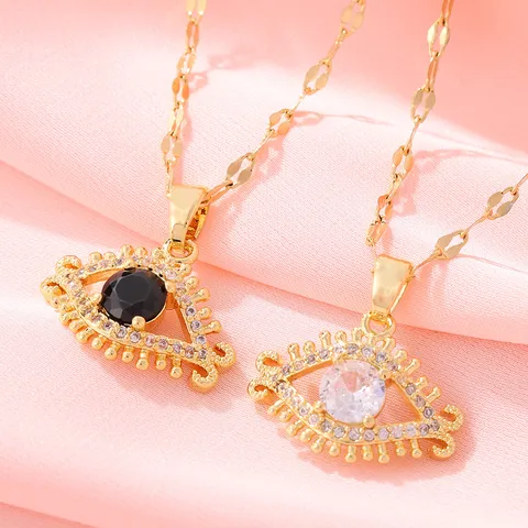 Luxury Copper Evil Eye Eyelash Pendant Necklace For Women Gold Plated Zirconia Inlaid Turkish Style Clavicle Chain Jewelry