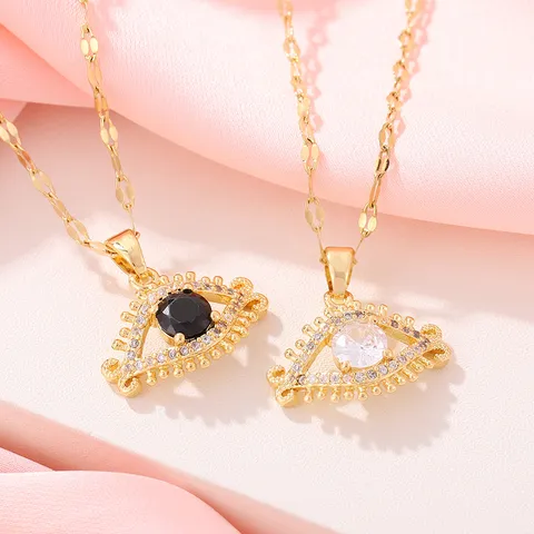Luxury Copper Evil Eye Eyelash Pendant Necklace For Women Gold Plated Zirconia Inlaid Turkish Style Clavicle Chain Jewelry