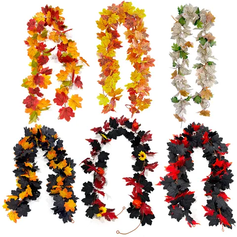 Künstliche Ahornblatt-Ranke Halloween Erntedankfest Dekoration Seidenstoff Gefälschte Herbstgirlande Für Haus Wand Party Dekor