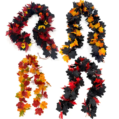 Künstliche Ahornblatt-Ranke Halloween Erntedankfest Dekoration Seidenstoff Gefälschte Herbstgirlande Für Haus Wand Party Dekor