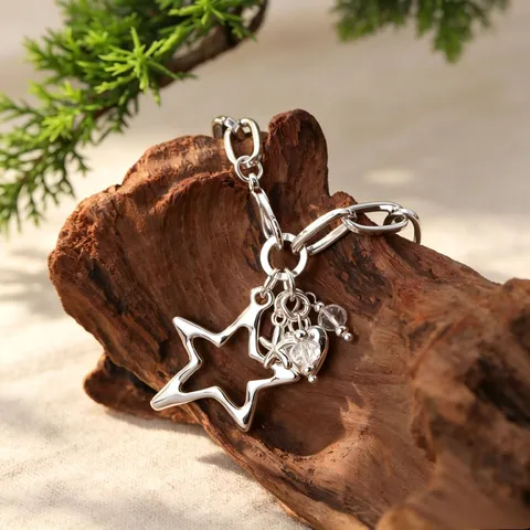 Bracciale a Catena Grossa a Cuore e Stella Punk alla Moda per Uomo Donna in Lega Placcato Argento con Ciondolo Strass Gioielli Sweet Cool Regalo
