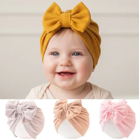 Nuevo Gorro Pullover de Punto de Gofre para Bebé Lindo Cómodo Lazo Suave Color Sólido Gorro de Punto para Niños Pequeños