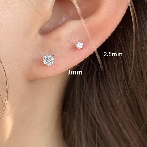 Pendientes de Cobre Elegantes con Circonia de Cuatro Garras Diseño Redondo Simple para Mujer Joyería de Moda Versátil