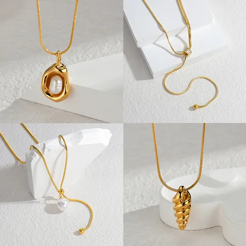 Collar de Pendiente Geométrico de Acero Inoxidable y Perla Artificial Cadena de Suéter Larga con Borla de Strass Chapado en Oro