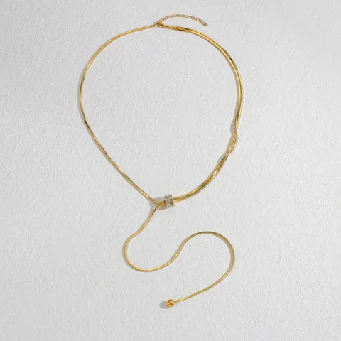 Collar de Pendiente Geométrico de Acero Inoxidable y Perla Artificial Cadena de Suéter Larga con Borla de Strass Chapado en Oro