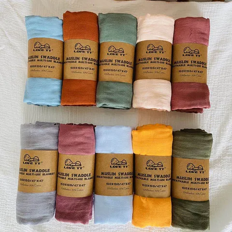 Copertina per Fasciare Neonati in Mussola di Cotone e Bambù a 2 Strati Tinta Unita Soffice Traspirante Telo Bagno per Bambini