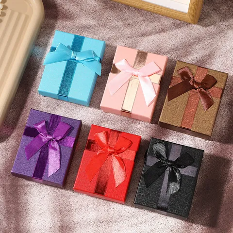 Quadratische Schmuck Geschenkbox Mit Schleifenband Texturiertes Papier Karton Verpackung Für Halskette Ring Ohrring Armband Geschenkbox