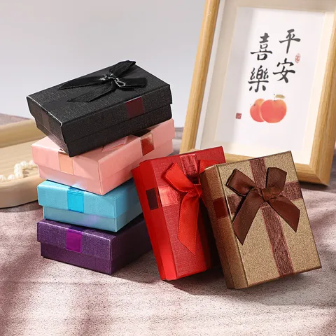 Quadratische Schmuck Geschenkbox Mit Schleifenband Texturiertes Papier Karton Verpackung Für Halskette Ring Ohrring Armband Geschenkbox