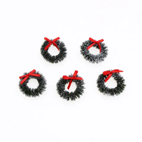 Miniatur Puppenhaus Weihnachtskranz mit Roter Schleife 4cm Realistische Mikro-Landschaftsgirlande für BJD Puppe Weihnachtsdekoration