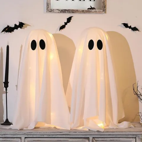 Ornement de Bureau Fantôme Lumineux d'Halloween Avec Lumière LED Chaude Tissu Blanc Décor Effrayant pour Jardin Fête Maison