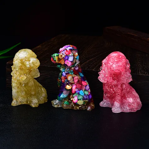 Figurina di Cane Cocker Spaniel in Resina con Ghiaia di Cristallo Naturale Ornamento a Goccia Scultura di Animale Decorazione Casa
