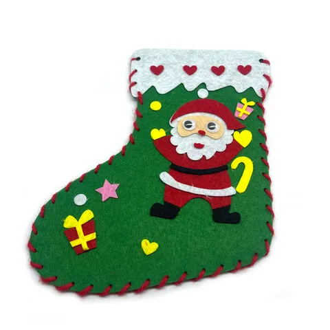 Kids DIY Handmade Christmas Sock Kit Non-Woven Fabric Educational Toy Santa Claus Snowman Reindeer Pattern Festive Decor