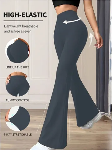 Pantalon de Yoga Évasé à Taille Haute pour Femmes Contrôle du Ventre Remonte-Fesses Leggings Bootcut Polyester Élasthanne Élastique Sportif Décontracté