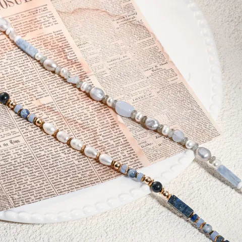 Vintage Ins Stil Naturstein Süßwasserperle Lapislazuli Achat Perlen Choker Halskette Für Damen Herren Neutraler Schmuck Geschenk