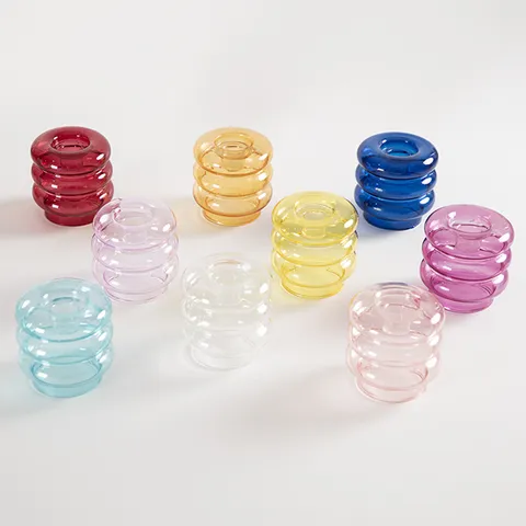 Noords Creatieve Bubbel Glas Kandelaar Minimalistisch Drie Lagen Ring Kandelaar Voor Huis Eettafel Decoratie