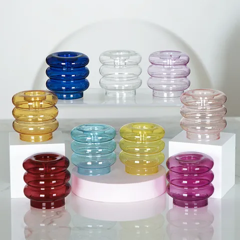Noords Creatieve Bubbel Glas Kandelaar Minimalistisch Drie Lagen Ring Kandelaar Voor Huis Eettafel Decoratie