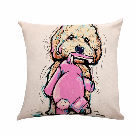 Housse de Coussin en Lin Chien Dessin Animé Artistique Moderne Carré Motif Chiot Pop Art Taie d'Oreiller Pour Canapé Bureau Voiture Déco Maison
