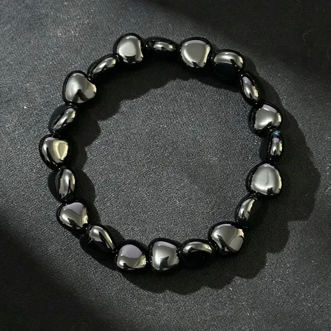 Bracelet Élastique en Perles de Pierre Naturelle en Forme de Cœur Quartz Rose Obsidienne Œil de Tigre Bijoux Fait Main