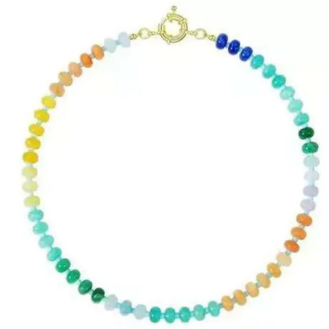 Handgemaakte Natuursteen Kralen Choker Halsketting Voor Dames Heren Regenboog Meerkleurige Dopamine Stijl Strand Sieraden Gouden Veerring