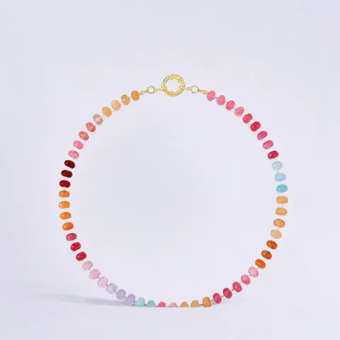 Handgemaakte Natuursteen Kralen Choker Halsketting Voor Dames Heren Regenboog Meerkleurige Dopamine Stijl Strand Sieraden Gouden Veerring