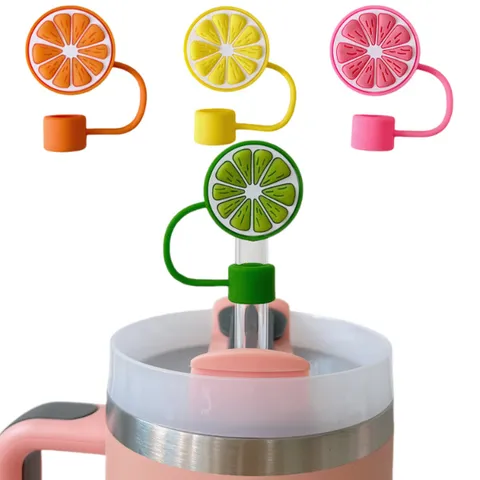 Fruit Slice Straw Cover PVC Dust Proof Straw Topper For Cup Accessories Cute Lemon Orange Lime Shape Straw Plug Cap Toppers