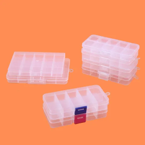 Transparent 10 Compartment Plastic Storage Box For Jewelry Beads Fishing Gear Small Parts Organizer PP Material Fixed Divider Box