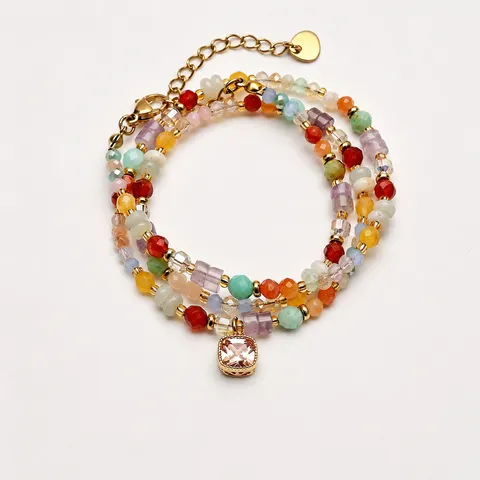 Collana in Acciaio al Titanio con Perline Colorate Pendente in Pietra Naturale Arcobaleno Choker a Strati per Donna Gioielli alla Moda