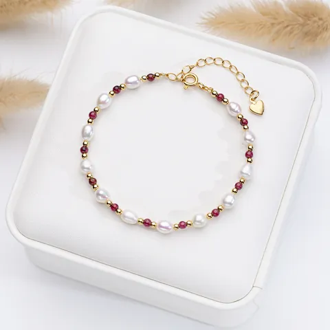 Bracelet en Perles d'Eau Douce Fait à la Main Pierre Naturelle Pendentif Coeur Plaqué Or Bijoux Perles Riz pour Femmes Style Élégant
