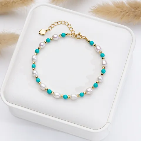 Bracelet en Perles d'Eau Douce Fait à la Main Pierre Naturelle Pendentif Coeur Plaqué Or Bijoux Perles Riz pour Femmes Style Élégant
