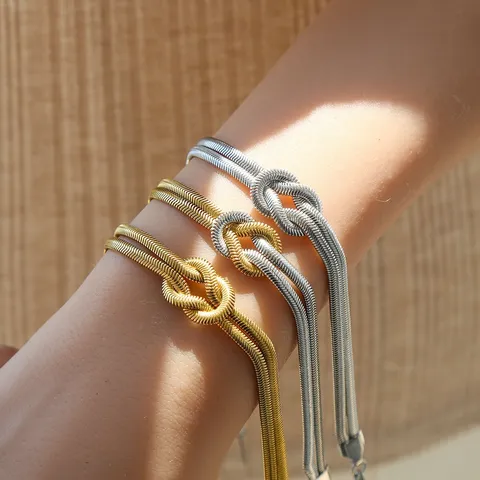 Minimalist Stainless Steel Double Layer Snake Bone Chain Bracelet For Women Men Hip Hop Knot Design Gold Silver Jewelry Gift