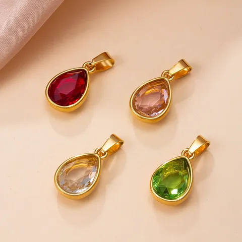 Waterdrop Zirconia Pendant 18K Gold Plated Stainless Steel Tear Drop Only Pendant Without Chain For Women DIY Jewelry Making