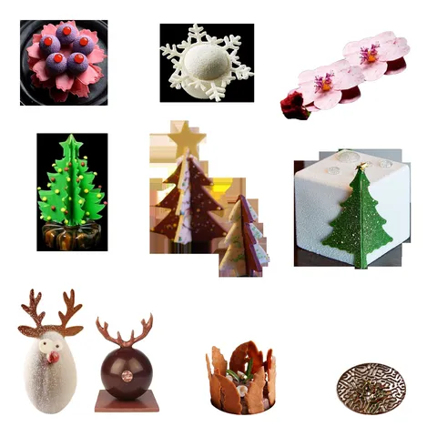 Kerstboom Sneeuwvlok Hertengewei Siliconen Bakvorm DIY Fondant Chocolade Kant Mat Moleculaire Gastronomie Decoratie Bakgereedschap