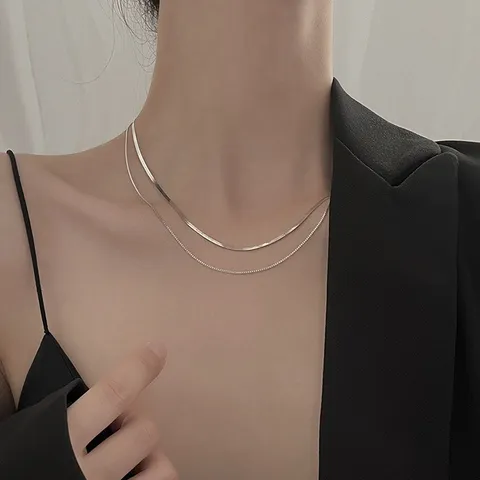 Collana a Clavicola a Doppio Strato in Rame per Donna Stile Ins Elegante Catena a Serpente Galvanizzata Oro Argento Gioielli Regalo