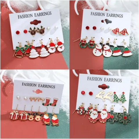 Set di Orecchini Natalizi Festivi Per Donna Lega Smalto Babbo Natale Renna Albero di Natale Strass Orecchini a Bottone e Pendenti Gioielli Regalo di Festa