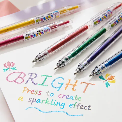 Set di 12 Penne Gel Glitterate a Scatto Sabbie Mobili Punta 1.0mm per Scrapbooking Fai-da-te Disegno Studenti Cancelleria Scuola
