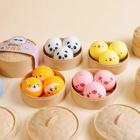 Cartoon Animal Simulation Steamer Bun Squishy Toy Panda Shiba Inu Pig Chick Slow Rebound Stress Relief Squeeze Toy Collection