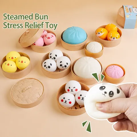 Cartoon Animal Simulation Steamer Bun Squishy Toy Panda Shiba Inu Pig Chick Slow Rebound Stress Relief Squeeze Toy Collection