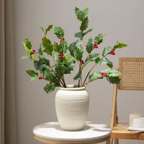 Künstliche Weihnachtsbeeren Zweige Stechpalmenblatt Stiele Simuliertes Grün Für Zuhause Festliche Feiertagsdekoration Tischschmuck