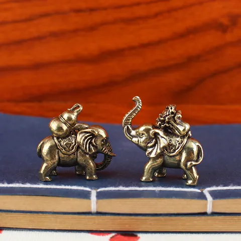 Vintage Messing Olifant Standbeeld Gelukkige Kalebas Kool Ornament Feng Shui Ganesha Beeldje Voor Bureau Huis Kantoor Decoratie